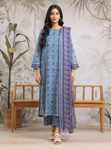 EDENROBE-M2-189-Unstitched Mid Blue Printed Khaddar 3 Piece