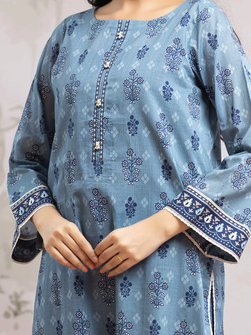 EDENROBE-M2-189-Unstitched Mid Blue Printed Khaddar 3 Piece