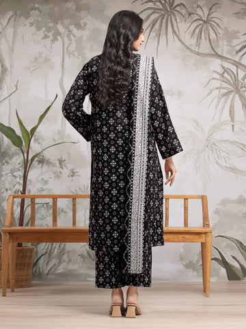 EDENROBE-29613-Unstitched Black Printed Khaddar 3 Piece