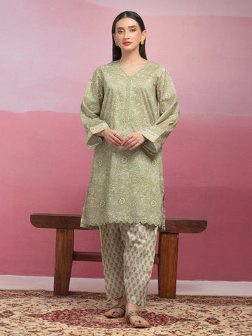 EDENROBE-35418-Unstitched Sage Green Printed Lawn 2 Piece -