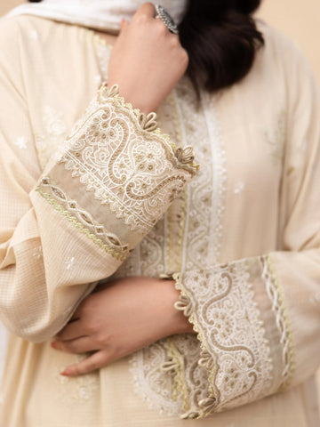EDENROBE-31249-Unstitched Beige Embroidered Lawn 3 Piece