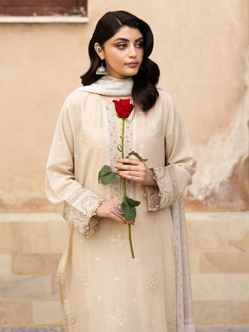 EDENROBE-31249-Unstitched Beige Embroidered Lawn 3 Piece