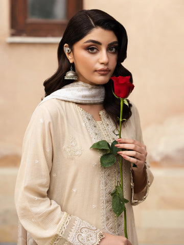 EDENROBE-31249-Unstitched Beige Embroidered Lawn 3 Piece
