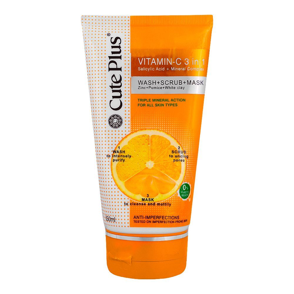 CUTE PLUS WSHITE SERIES VITAMIN-C 3 IN  1 -WASH +SCRUB+MASK