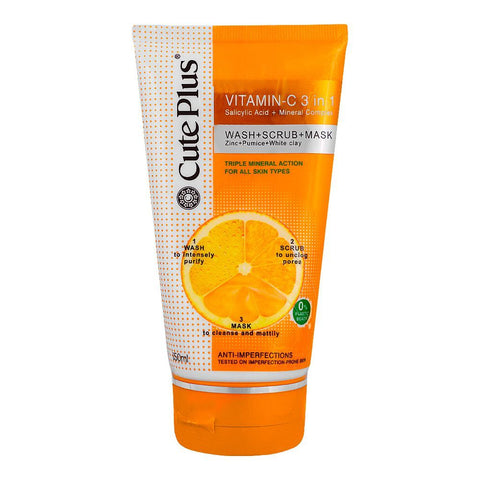 CUTE PLUS WSHITE SERIES VITAMIN-C 3 IN  1 -WASH +SCRUB+MASK