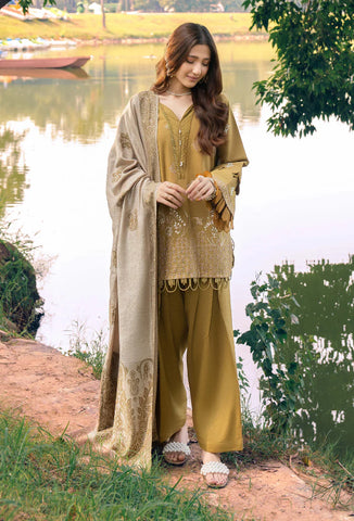 ONORA BY HUMDUM EMBROIRERED KHADER WITH JACQUARD SHAWL D-09