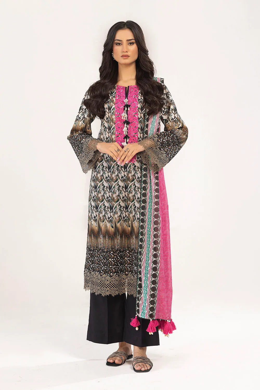 GUL AHMED-3 Piece Unstitched Embroidered Printed Lawn Suit with Printed Lawn Dupatta CL-52314