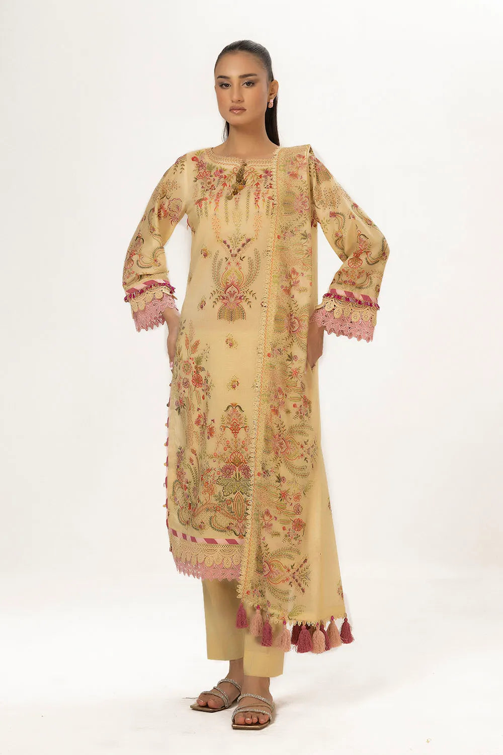 GUL AHMED -3 Piece Unstitched Printed Lawn Suit with Schiffli Lace Printed Lawn Dupatta CL-52098