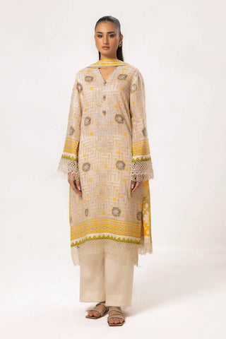 GUL AHMED-3 Piece Unstitched Embroidered Silver Printed Lawn Suit with Silver Printed Lawn Dupatta CL-52343