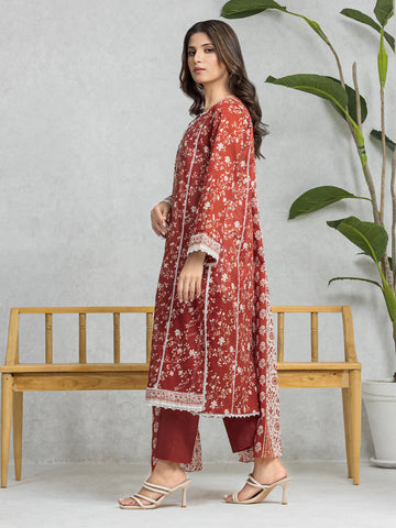 EDENROBE-28581-3P Unstitched Dark Rust Printed Viscose 3 Piece