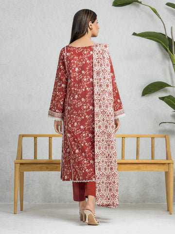 EDENROBE-28581-3P Unstitched Dark Rust Printed Viscose 3 Piece