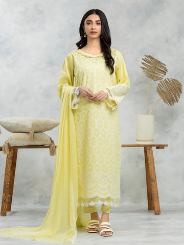 EDENROBE-28621-3P Unstitched Yellow Embroidered Cambric 3 Piece