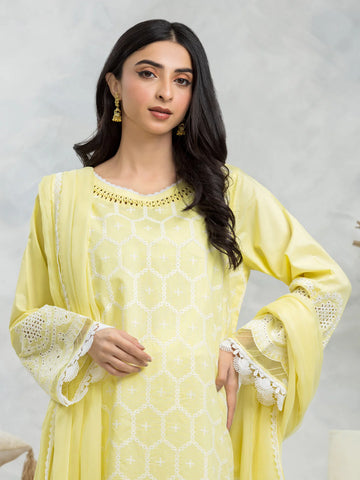 EDENROBE-28621-3P Unstitched Yellow Embroidered Cambric 3 Piece