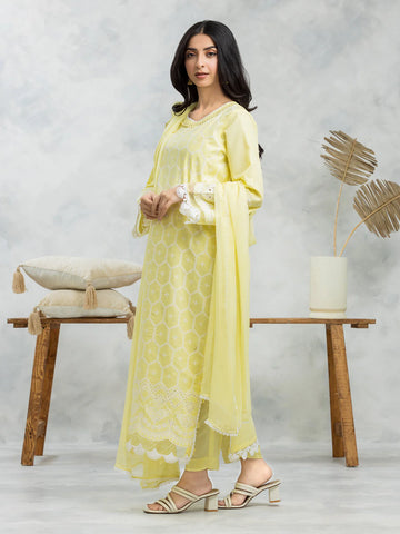 EDENROBE-28621-3P Unstitched Yellow Embroidered Cambric 3 Piece