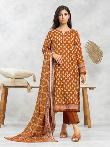 EDENROBE-29166-3P Unstitched Rust Printed Viscose 3 Piece