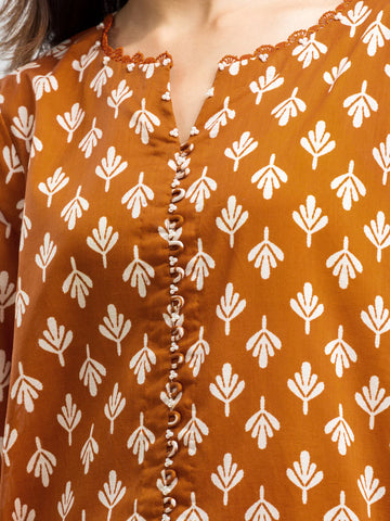 EDENROBE-29166-3P Unstitched Rust Printed Viscose 3 Piece