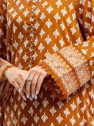 EDENROBE-29166-3P Unstitched Rust Printed Viscose 3 Piece