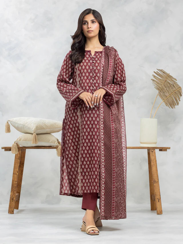 EDENROBE--29168-3P Unstitched Maroon Printed Viscose 3 Piece