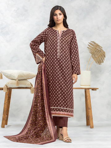 EDENROBE-29189-3P Unstitched Dark Brown Printed Viscose 3 Piece