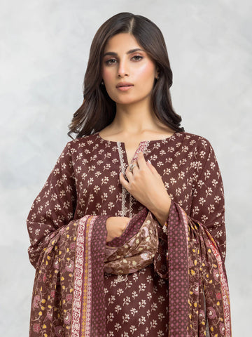 EDENROBE-29189-3P Unstitched Dark Brown Printed Viscose 3 Piece