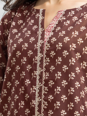 EDENROBE-29189-3P Unstitched Dark Brown Printed Viscose 3 Piece