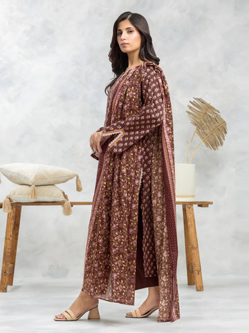 EDENROBE-29189-3P Unstitched Dark Brown Printed Viscose 3 Piece