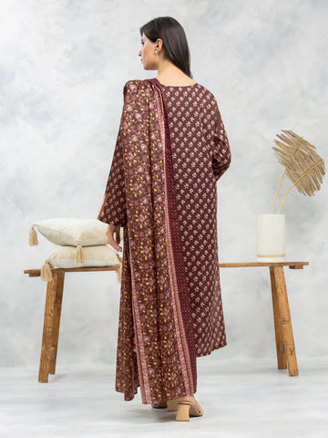 EDENROBE-29189-3P Unstitched Dark Brown Printed Viscose 3 Piece