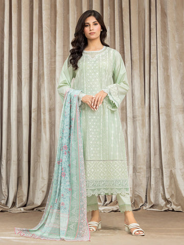 EDENROBE-30056-3P Unstitched Light Green Embroidered Cambric 3 Piece