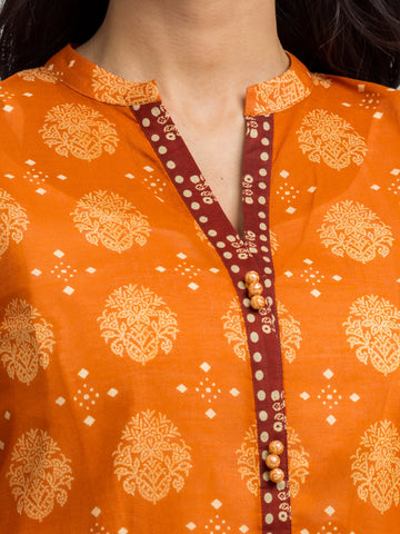 EDENROBE-Unstitched Orange Printed Cambric 3 Piece - EWU24A2-28213-3P