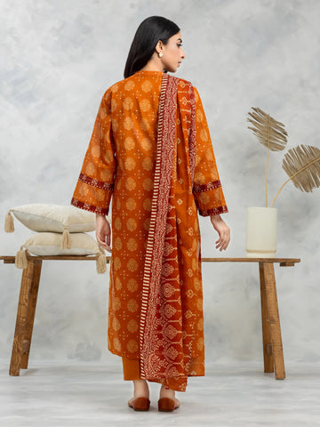 EDENROBE-Unstitched Orange Printed Cambric 3 Piece - EWU24A2-28213-3P