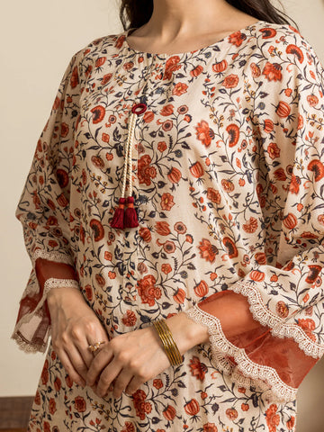 EDENROBE-28493-Unstitched Beige Multi Printed Cambric 3 Piece