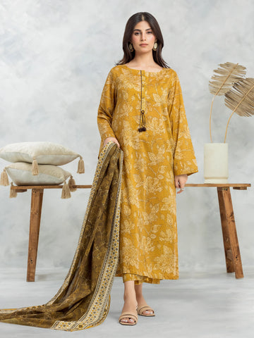 EDENROBE-28520-Unstitched Mustard Printed Cambric 3 Piece