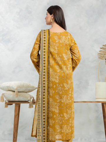 EDENROBE-28520-Unstitched Mustard Printed Cambric 3 Piece