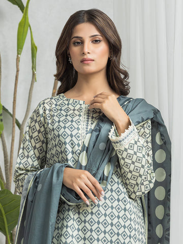 EDENROBE-29005-Unstitched Light Green Printed Cambric 3 Piece