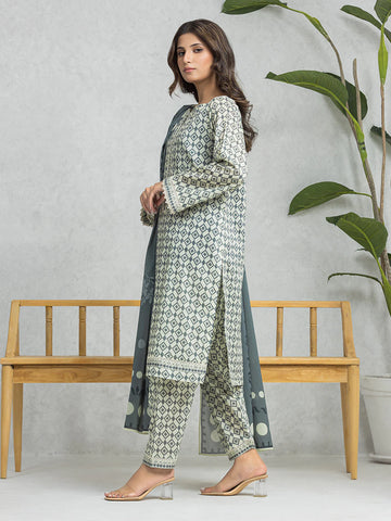 EDENROBE-29005-Unstitched Light Green Printed Cambric 3 Piece