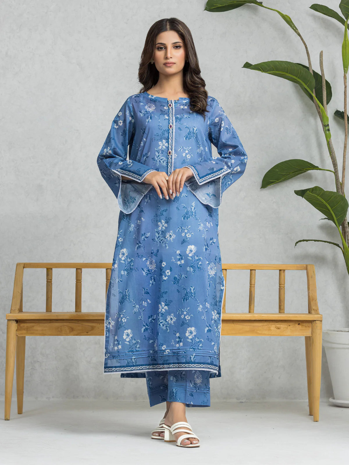 EDENROBE-29024-Unstitched Denim Blue Printed Cambric 3 Piece