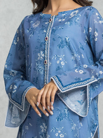 EDENROBE-29024-Unstitched Denim Blue Printed Cambric 3 Piece