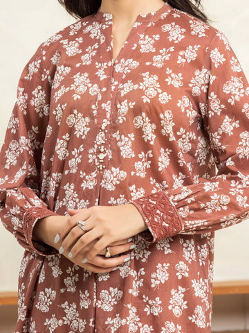 EDENROBE-29025-Unstitched Brown Printed Cambric 3 Piece