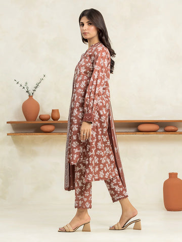 EDENROBE-29025-Unstitched Brown Printed Cambric 3 Piece