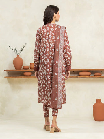 EDENROBE-29025-Unstitched Brown Printed Cambric 3 Piece