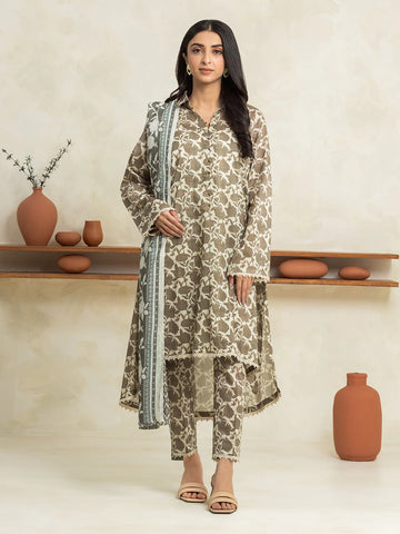 EDENROBE-29026-Unstitched Beige & Cream Printed Cambric 3 Piece