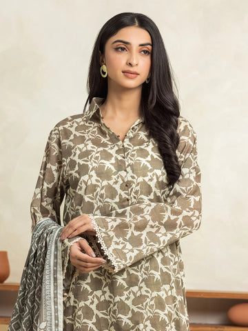 EDENROBE-29026-Unstitched Beige & Cream Printed Cambric 3 Piece