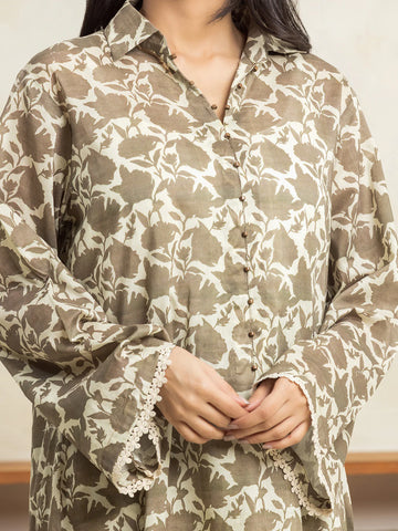 EDENROBE-29026-Unstitched Beige & Cream Printed Cambric 3 Piece