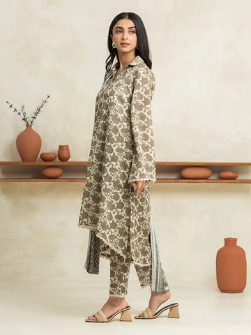 EDENROBE-29026-Unstitched Beige & Cream Printed Cambric 3 Piece