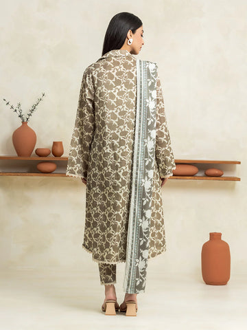 EDENROBE-29026-Unstitched Beige & Cream Printed Cambric 3 Piece