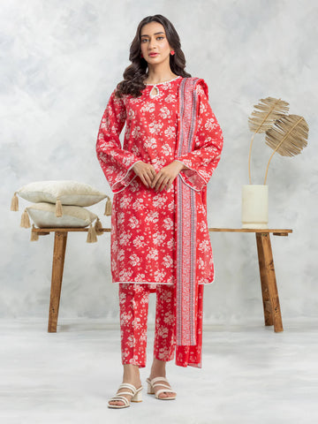 EDENROBE-29034-3P Unstitched Pink Printed Cambric 3 Piece