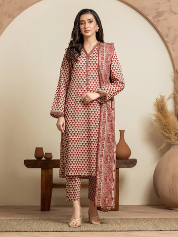 EDENROBE-29035-3P Unstitched Cream & Rust Printed Cambric 3 Piece