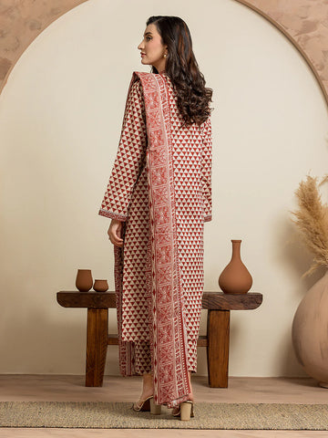 EDENROBE-29035-3P Unstitched Cream & Rust Printed Cambric 3 Piece