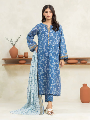 EDENROBE-29038-Unstitched Blue Printed Cambric 3 Piece