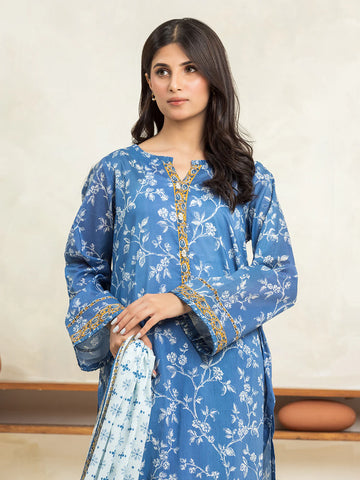 EDENROBE-29038-Unstitched Blue Printed Cambric 3 Piece